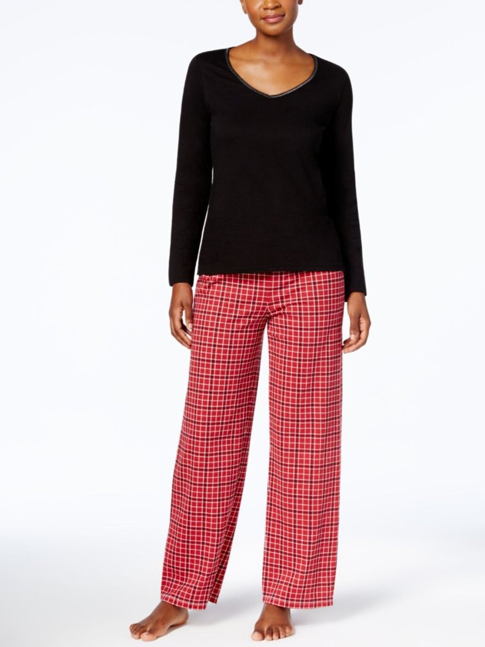 Charter Club Womens Graphic Top And Printed Pants Pajama Set